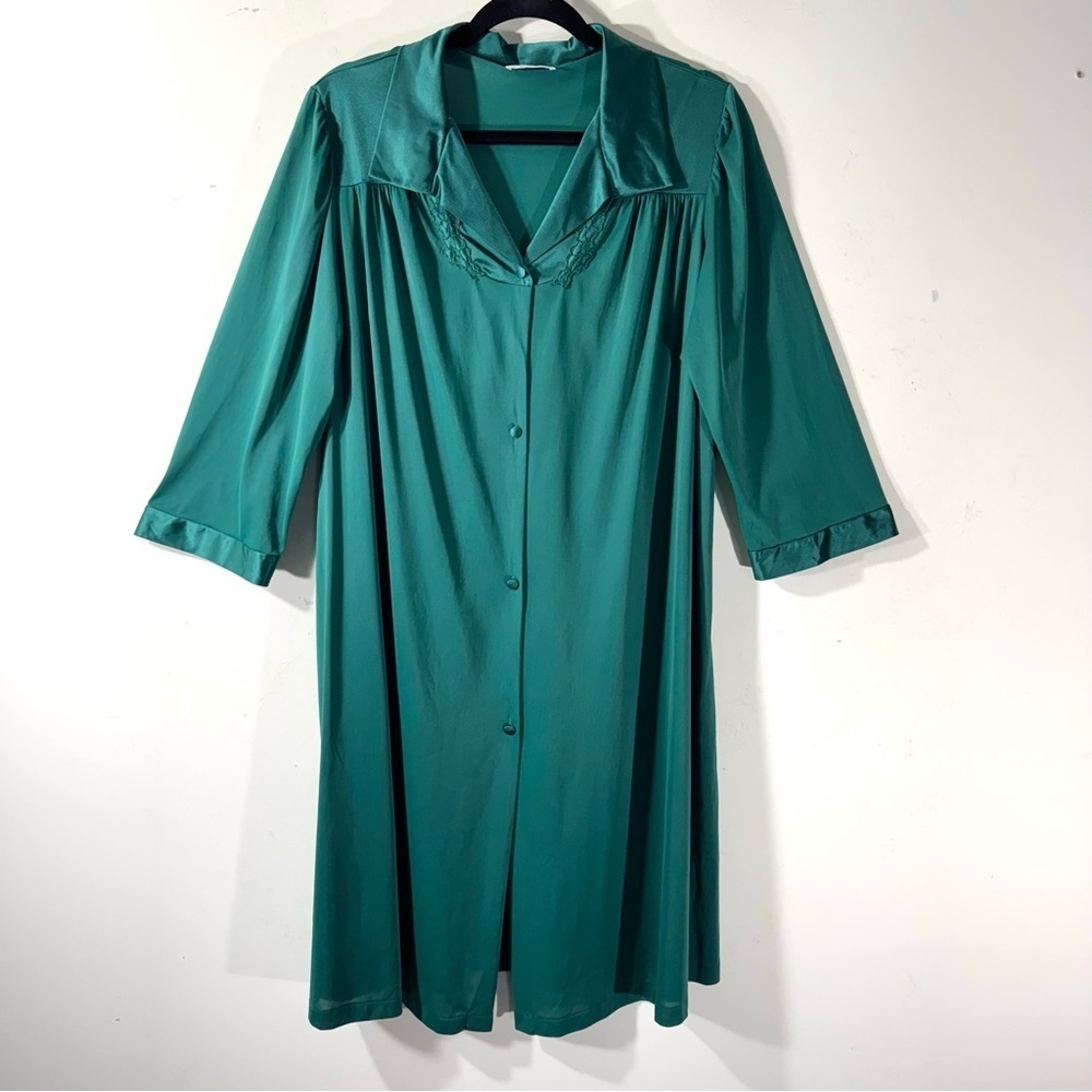 Vintage Vanity Fair Women's Green Button House Dress Nightgown Robe